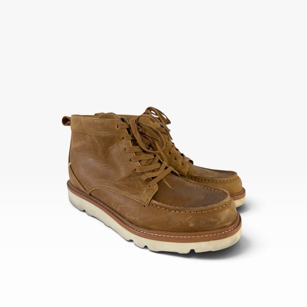 Men’s Brown Faux Leather Chukka Ankle Boots Lace-Up Rubber Sole Size 11 vibram